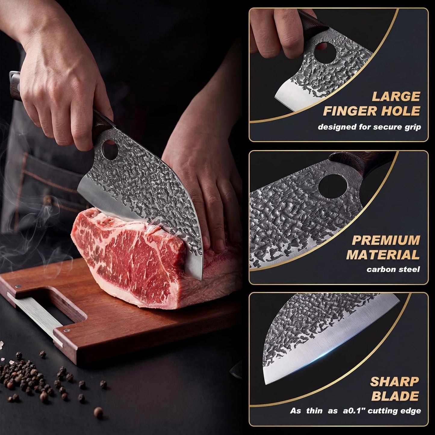 Butcher Knife, Hand Forged Serbian Chef Knife & Meat Cleaver & Viking Knife, Food Cutting Kitchen Knife for Home, Outdoor Cooking, Camping BBQ Gift for Men