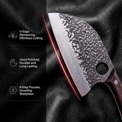 Butcher Knife, Hand Forged Serbian Chef Knife & Meat Cleaver & Viking Knife, Food Cutting Kitchen Knife for Home, Outdoor Cooking, Camping BBQ Gift for Men