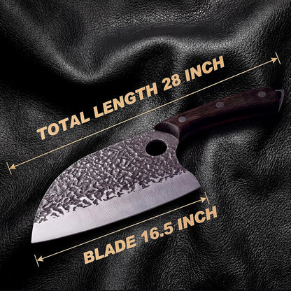 Butcher Knife, Hand Forged Serbian Chef Knife & Meat Cleaver & Viking Knife, Food Cutting Kitchen Knife for Home, Outdoor Cooking, Camping BBQ Gift for Men