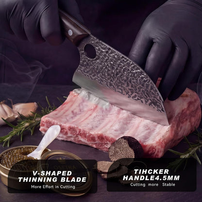 Butcher Knife, Hand Forged Serbian Chef Knife & Meat Cleaver & Viking Knife, Food Cutting Kitchen Knife for Home, Outdoor Cooking, Camping BBQ Gift for Men