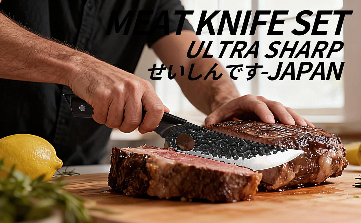 Butcher Knife, Hand Forged Serbian Chef Knife & Meat Cleaver & Viking Knife, Food Cutting Kitchen Knife for Home, Outdoor Cooking, Camping BBQ Gift for Men
