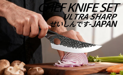 Butcher Knife, Hand Forged Serbian Chef Knife & Meat Cleaver & Viking Knife, Food Cutting Kitchen Knife for Home, Outdoor Cooking, Camping BBQ Gift for Men