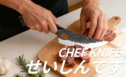 Butcher Knife, Hand Forged Serbian Chef Knife & Meat Cleaver & Viking Knife, Food Cutting Kitchen Knife for Home, Outdoor Cooking, Camping BBQ Gift for Men