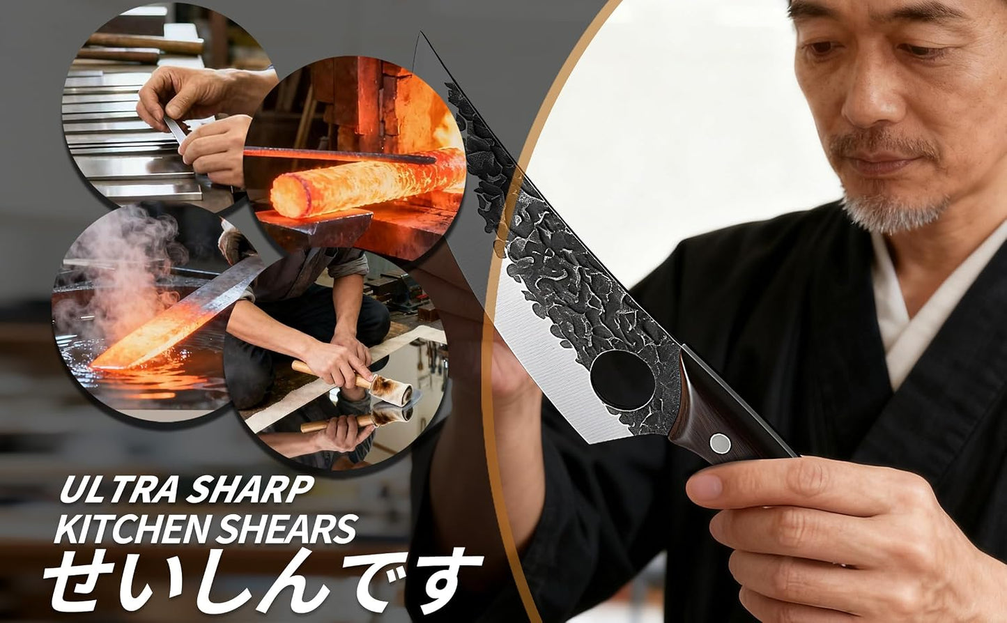 Butcher Knife, Hand Forged Serbian Chef Knife & Meat Cleaver & Viking Knife, Food Cutting Kitchen Knife for Home, Outdoor Cooking, Camping BBQ Gift for Men