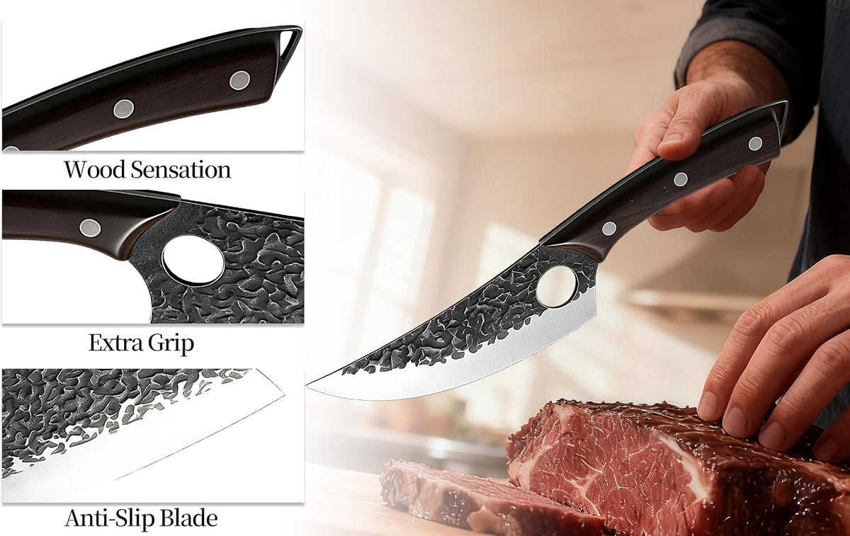 Butcher Knife, Hand Forged Serbian Chef Knife & Meat Cleaver & Viking Knife, Food Cutting Kitchen Knife for Home, Outdoor Cooking, Camping BBQ Gift for Men