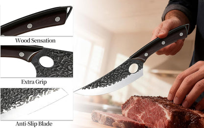 Butcher Knife, Hand Forged Serbian Chef Knife & Meat Cleaver & Viking Knife, Food Cutting Kitchen Knife for Home, Outdoor Cooking, Camping BBQ Gift for Men
