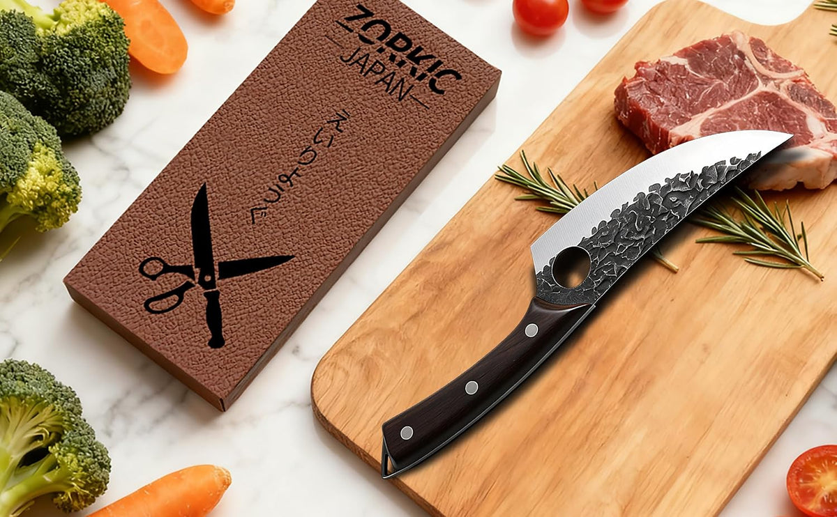 Butcher Knife, Hand Forged Serbian Chef Knife & Meat Cleaver & Viking Knife, Food Cutting Kitchen Knife for Home, Outdoor Cooking, Camping BBQ Gift for Men