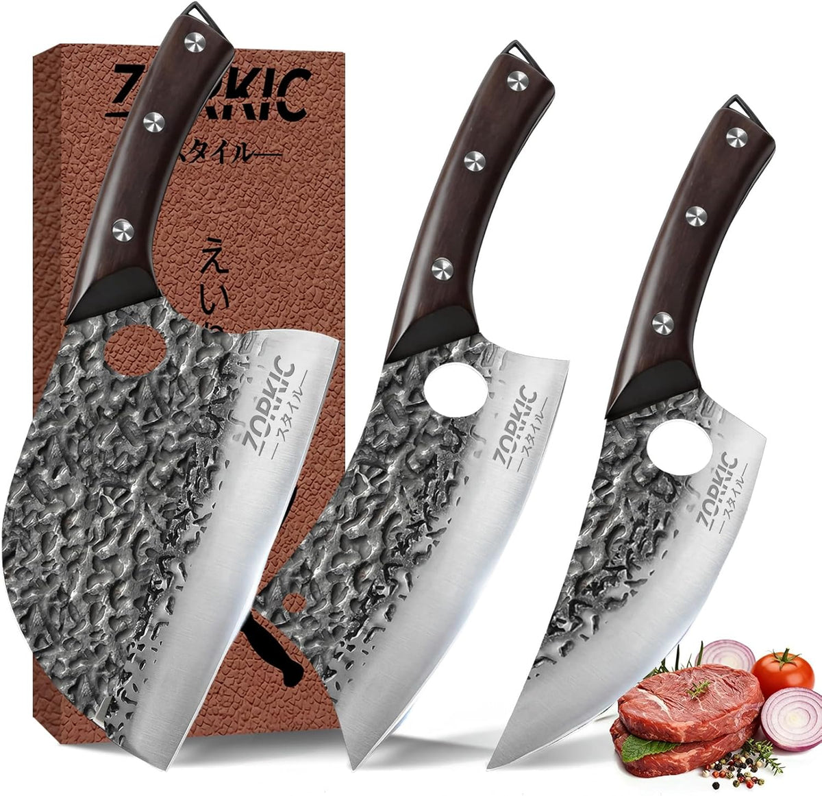 Butcher Knife, Hand Forged Serbian Chef Knife & Meat Cleaver & Viking Knife, Food Cutting Kitchen Knife for Home, Outdoor Cooking, Camping BBQ Gift for Men