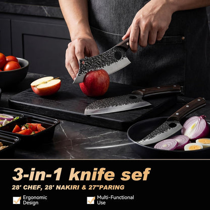 Butcher Knife, Hand Forged Serbian Chef Knife & Meat Cleaver & Viking Knife, Food Cutting Kitchen Knife for Home, Outdoor Cooking, Camping BBQ Gift for Men