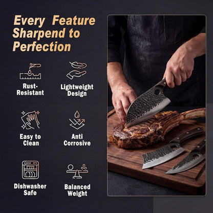 Butcher Knife, Hand Forged Serbian Chef Knife & Meat Cleaver & Viking Knife, Food Cutting Kitchen Knife for Home, Outdoor Cooking, Camping BBQ Gift for Men