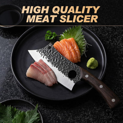 Butcher Knife, Hand Forged Serbian Chef Knife & Meat Cleaver & Viking Knife, Food Cutting Kitchen Knife for Home, Outdoor Cooking, Camping BBQ Gift for Men