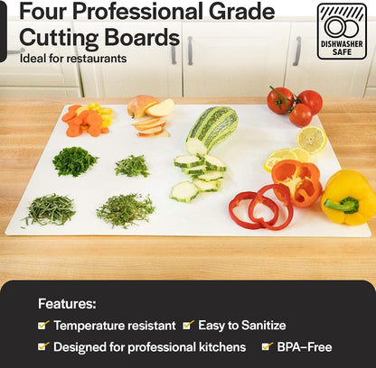 Professional Cutting Board Mats 24 x 18 Inch - 4 Pack, Extra Large White Color, Flexible Plastic made from Heavy Duty HDPE (1/16" Thick)