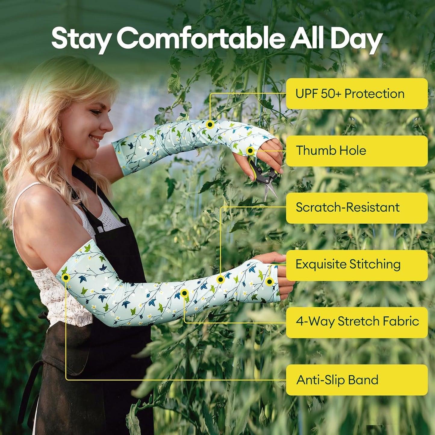 Gardening Sleeves Anti-Slip UV Protection Arm Sleeves Cooling Thorn Proof for Gardening Farming Outdoors