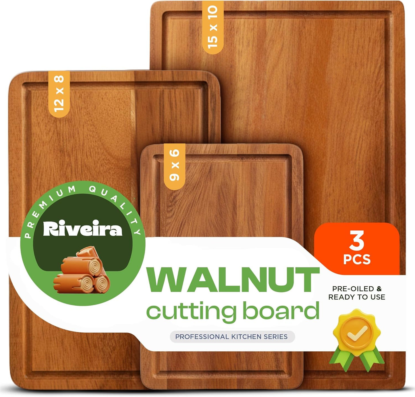 Walnut Cutting Board Set – Versatile And Durable: Set Of 3 Pcs Rectangular Wooden Cutting Board – Natural Wooden Cutting Boards For Kitchen – Complete Walnut Wooden Chopping Board