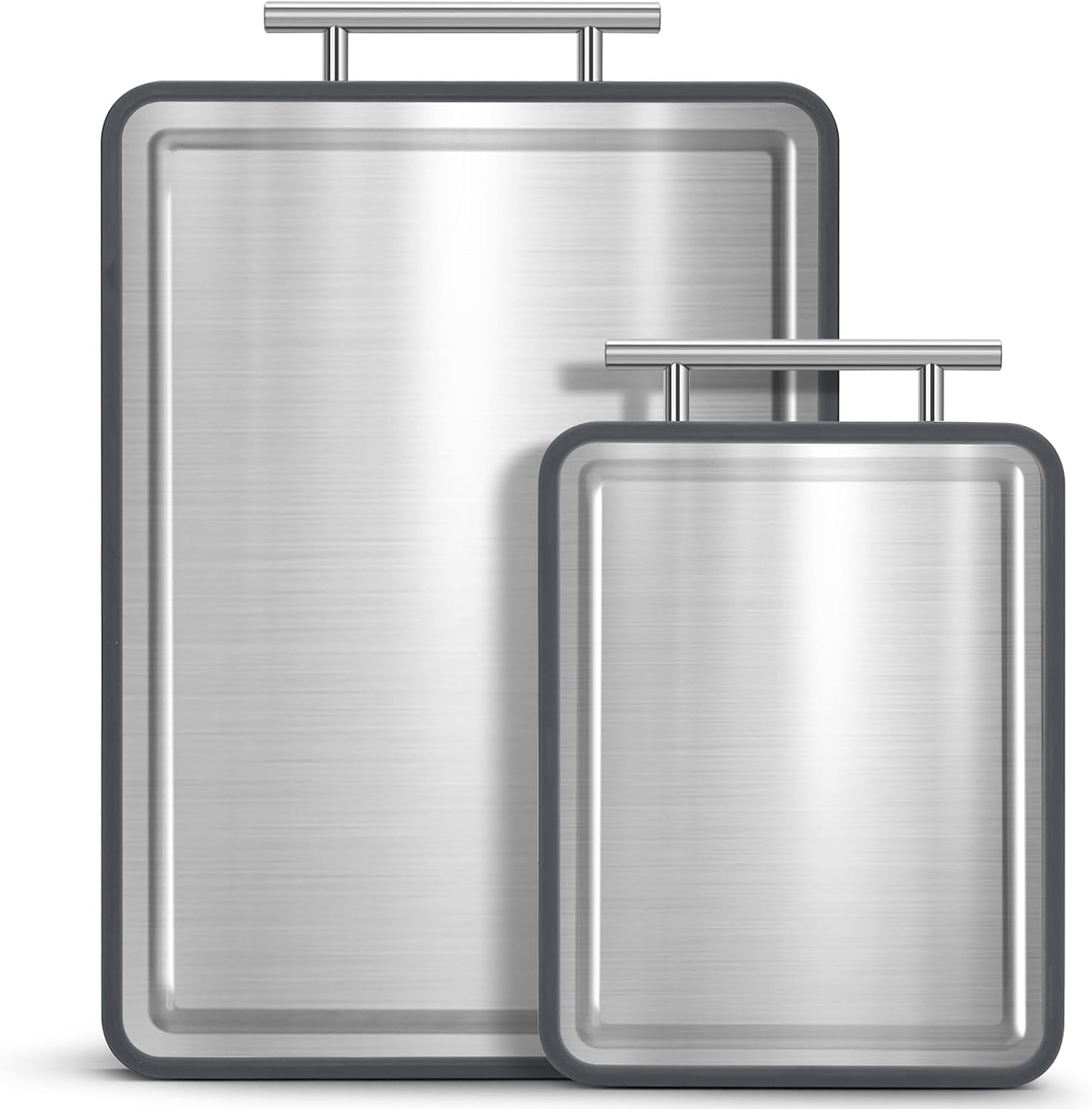 Stainless Steel Cutting Board 8x10" and 15x11", Double Sided Steel Chopping Board for Kitchen, Steel and Wheat Straw PP 2-in-1 Cutting Board for Meat Vegetables Fruits, Dishwasher Safe