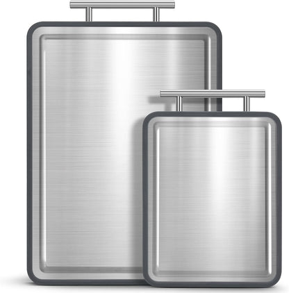 Stainless Steel Cutting Board 8x10" and 15x11", Double Sided Steel Chopping Board for Kitchen, Steel and Wheat Straw PP 2-in-1 Cutting Board for Meat Vegetables Fruits, Dishwasher Safe