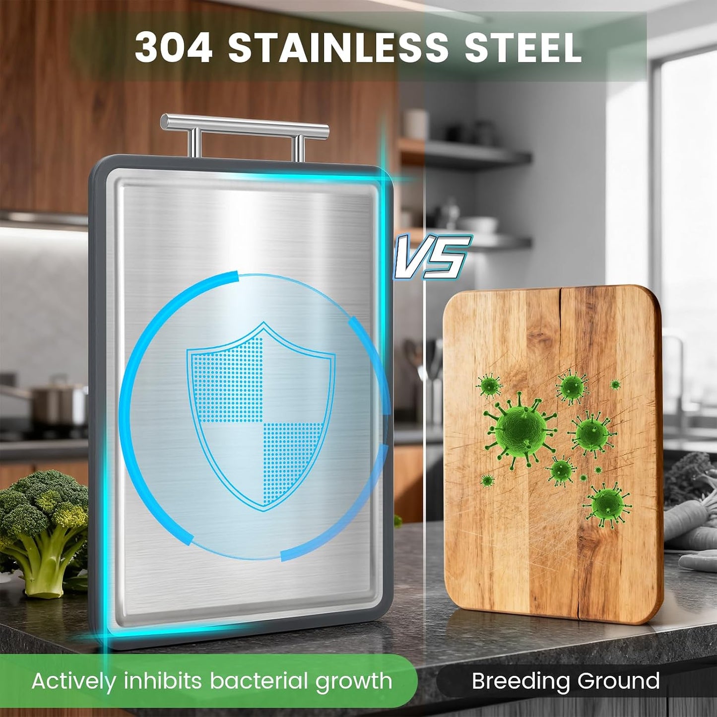 Stainless Steel Cutting Board 8x10" and 15x11", Double Sided Steel Chopping Board for Kitchen, Steel and Wheat Straw PP 2-in-1 Cutting Board for Meat Vegetables Fruits, Dishwasher Safe