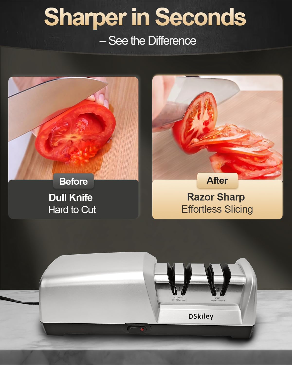 Electric Knife Sharpener for Kitchen – Professional 3-Stage 100% Diamond System with 20° Precision Angle, Fast Sharpening to Restore & Polish Chef Knives(Black)