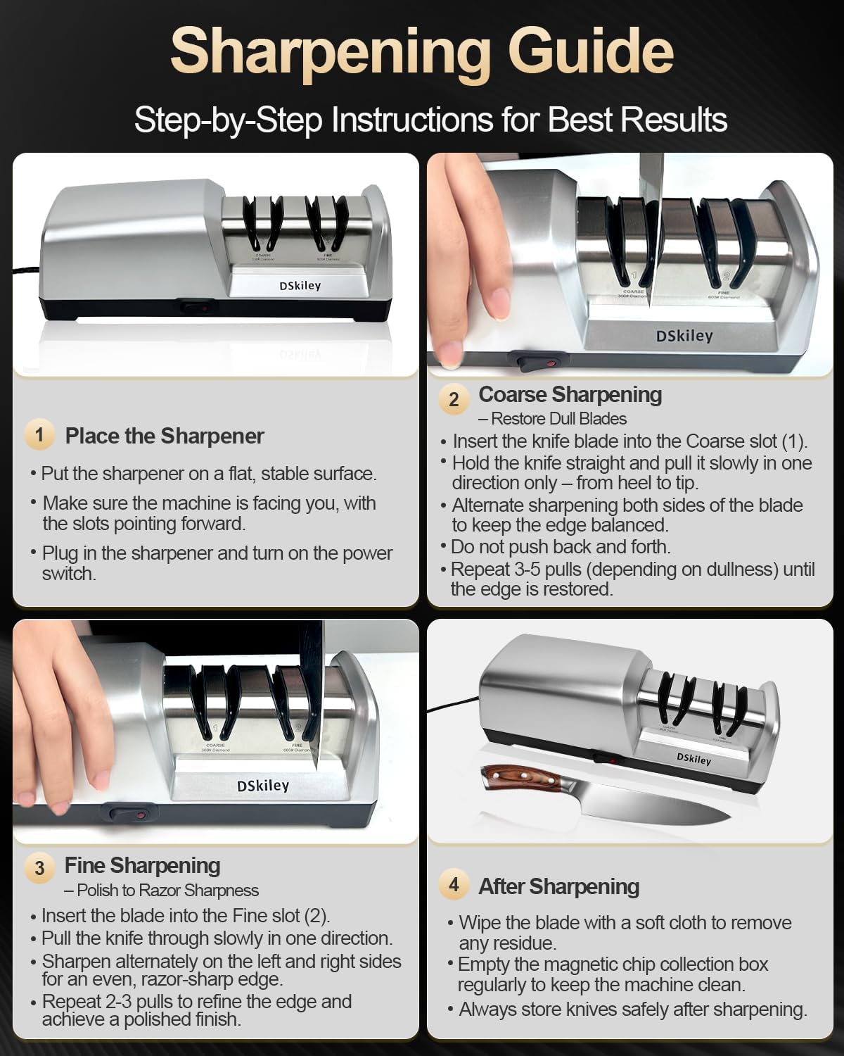 Electric Knife Sharpener for Kitchen – Professional 3-Stage 100% Diamond System with 20° Precision Angle, Fast Sharpening to Restore & Polish Chef Knives(Black)