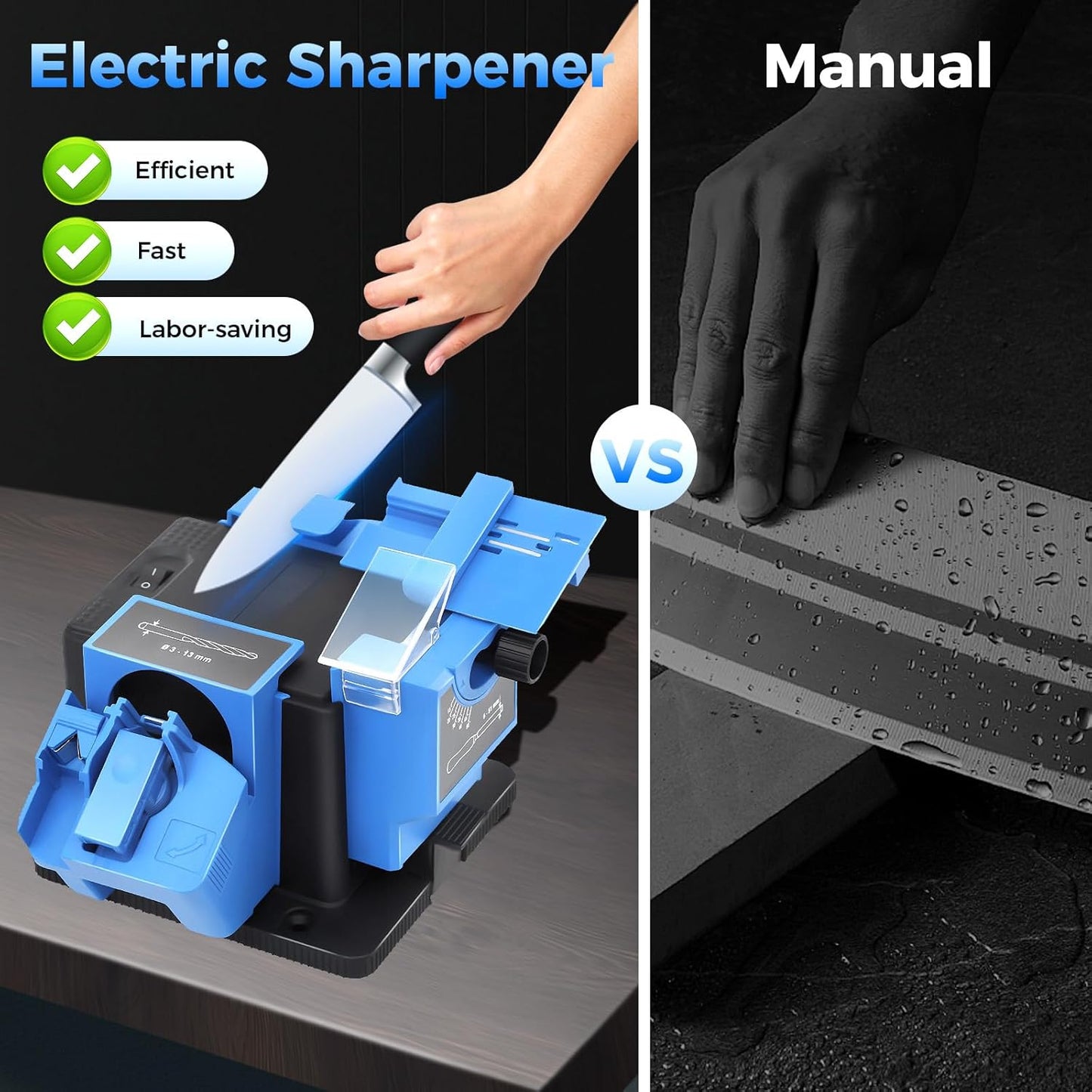 Multifunctional Electric Sharpener, 65W High Strength Drill Bit Grinding Machine Sharpening Machine with Four Anti-Slip Feet Knife,Scissor Sharpening Tool Applicable Drill 0.12-0.51inch (110V)