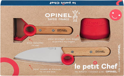 Le Petit Chef Complete 3 Piece Kitchen Set, Chef Knife with Rounded Tip, Fingers Guard, Peeler, For Children and Teaching Food Prep and Kitchen Safety, Made in France