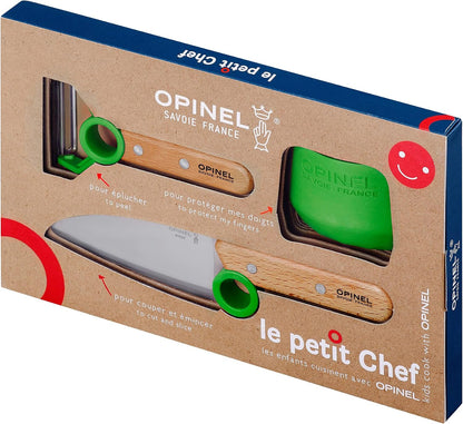 Le Petit Chef Complete 3 Piece Kitchen Set, Chef Knife with Rounded Tip, Fingers Guard, Peeler, For Children and Teaching Food Prep and Kitchen Safety, Made in France