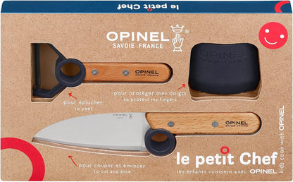 Le Petit Chef Complete 3 Piece Kitchen Set, Chef Knife with Rounded Tip, Fingers Guard, Peeler, For Children and Teaching Food Prep and Kitchen Safety, Made in France