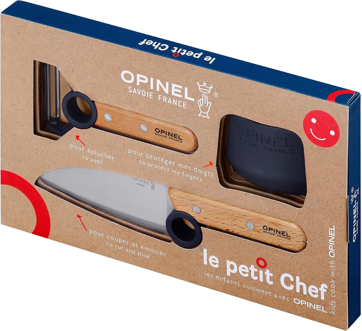 Le Petit Chef Complete 3 Piece Kitchen Set, Chef Knife with Rounded Tip, Fingers Guard, Peeler, For Children and Teaching Food Prep and Kitchen Safety, Made in France