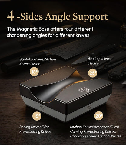 Rolling Knife Sharpener with Diamond Disc, Magnetic Base with 4 Sharpening Angles, Aluminum Alloy Body, Anti-Slip