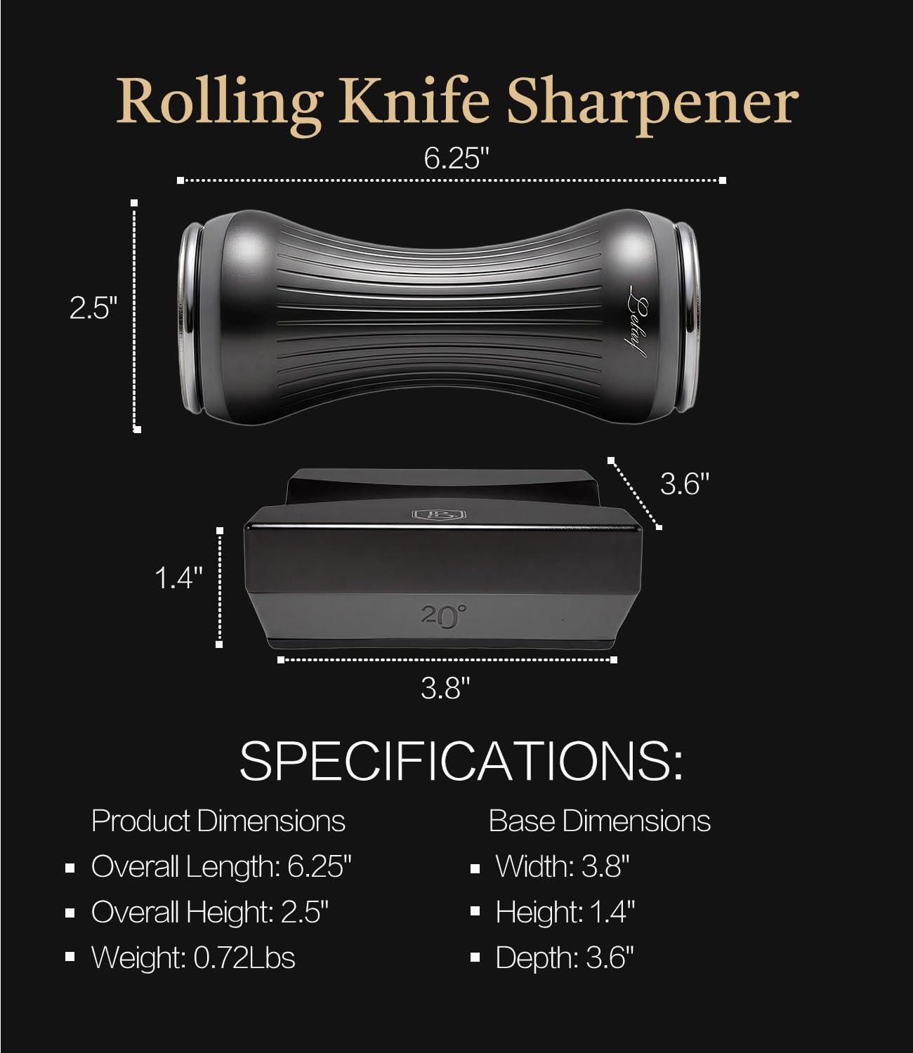 Rolling Knife Sharpener with Diamond Disc, Magnetic Base with 4 Sharpening Angles, Aluminum Alloy Body, Anti-Slip