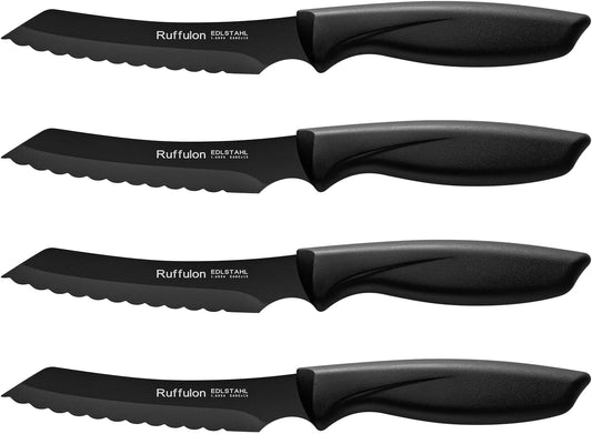 Steak Knives,4 Pieces Steak Knife Set,Sharp Serrated Kitchen Knife,Stainless Steel Table Knife,Ergonomic Handles Dinner Knives,Dishwasher Safe