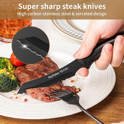 Steak Knives,4 Pieces Steak Knife Set,Sharp Serrated Kitchen Knife,Stainless Steel Table Knife,Ergonomic Handles Dinner Knives,Dishwasher Safe
