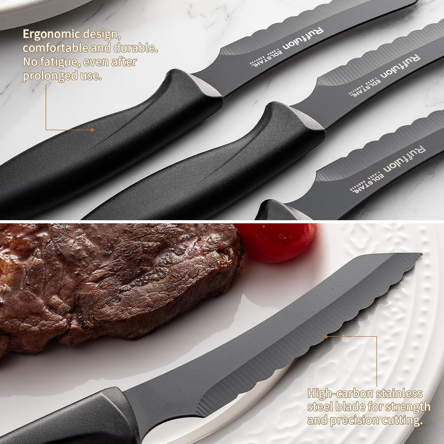 Steak Knives,4 Pieces Steak Knife Set,Sharp Serrated Kitchen Knife,Stainless Steel Table Knife,Ergonomic Handles Dinner Knives,Dishwasher Safe