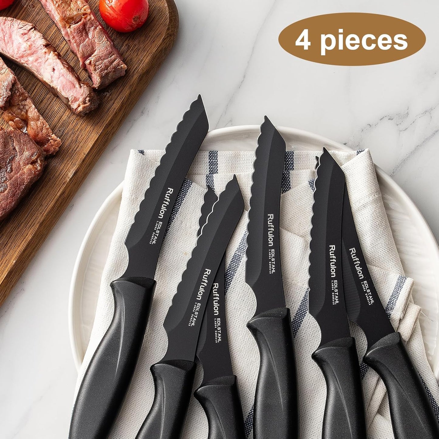 Steak Knives,4 Pieces Steak Knife Set,Sharp Serrated Kitchen Knife,Stainless Steel Table Knife,Ergonomic Handles Dinner Knives,Dishwasher Safe