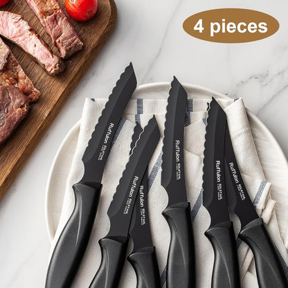 Steak Knives,4 Pieces Steak Knife Set,Sharp Serrated Kitchen Knife,Stainless Steel Table Knife,Ergonomic Handles Dinner Knives,Dishwasher Safe