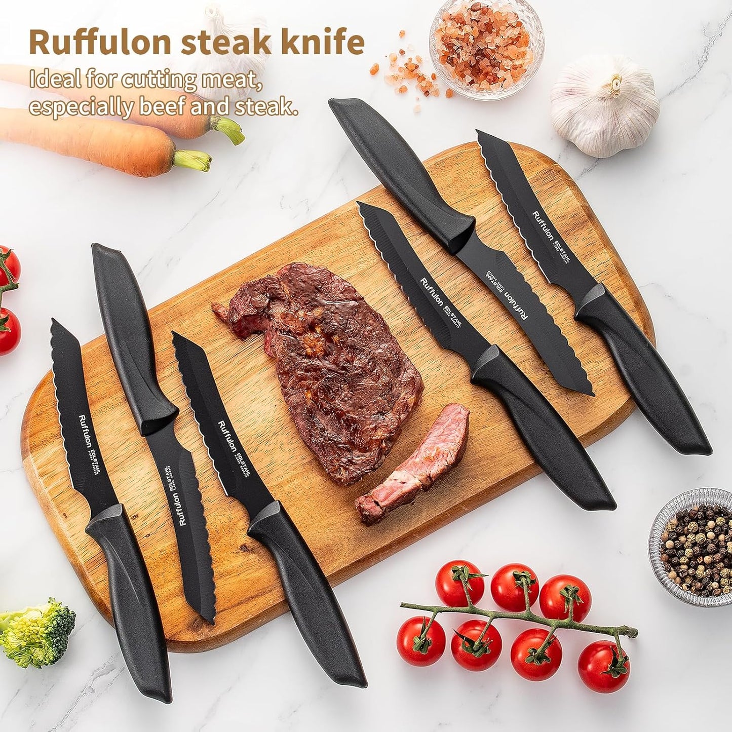 Steak Knives,4 Pieces Steak Knife Set,Sharp Serrated Kitchen Knife,Stainless Steel Table Knife,Ergonomic Handles Dinner Knives,Dishwasher Safe