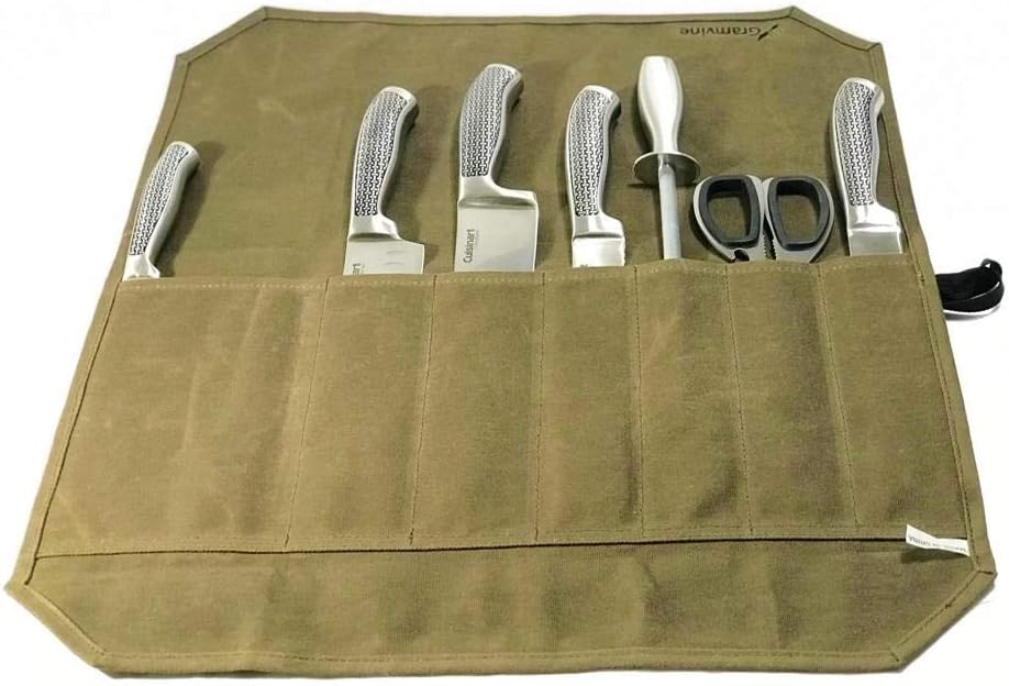 Professional Chef's Knife Roll, Waxed Canvas Knife Organiser, Culinary Bag Wrap, Travel Tool Roll Pouch Storage