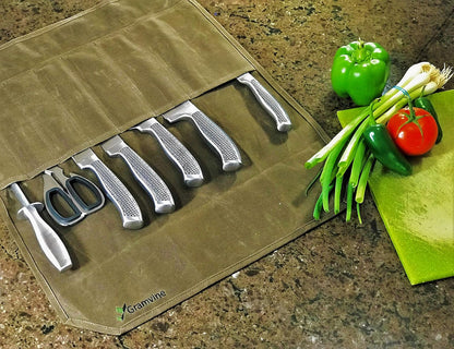 Professional Chef's Knife Roll, Waxed Canvas Knife Organiser, Culinary Bag Wrap, Travel Tool Roll Pouch Storage