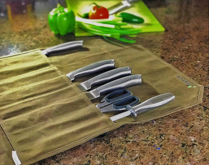 Professional Chef's Knife Roll, Waxed Canvas Knife Organiser, Culinary Bag Wrap, Travel Tool Roll Pouch Storage