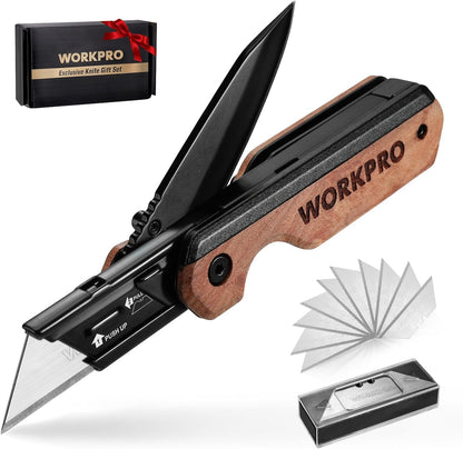 2-in-1 Folding Knife/Utility Knife, Wood Handle