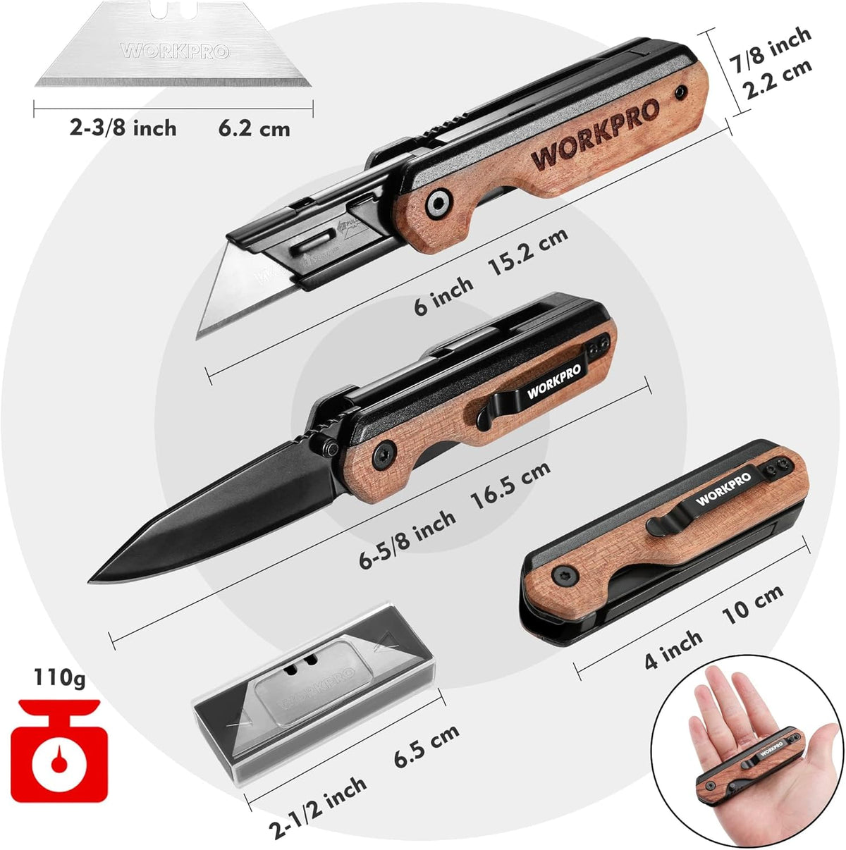 2-in-1 Folding Knife/Utility Knife, Wood Handle
