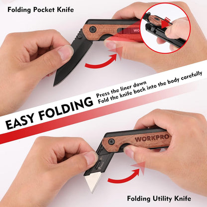 2-in-1 Folding Knife/Utility Knife, Wood Handle