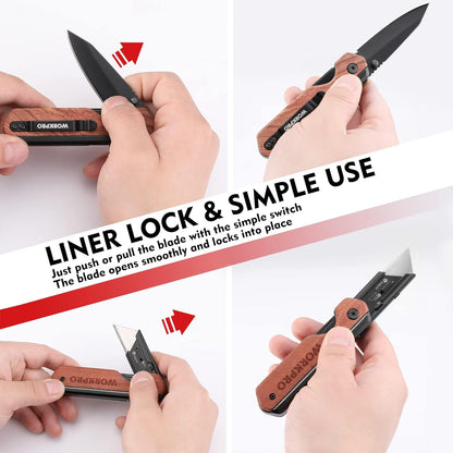 2-in-1 Folding Knife/Utility Knife, Wood Handle