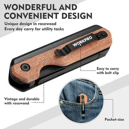 2-in-1 Folding Knife/Utility Knife, Wood Handle