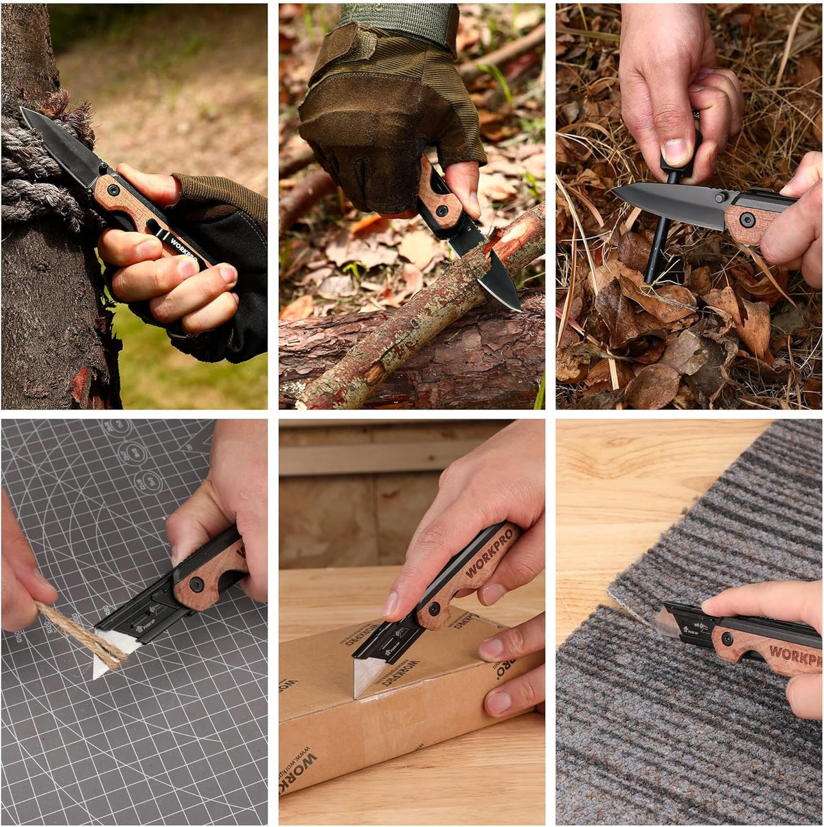2-in-1 Folding Knife/Utility Knife, Wood Handle