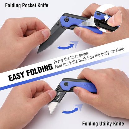 2-in-1 Folding Knife/Utility Knife, Wood Handle