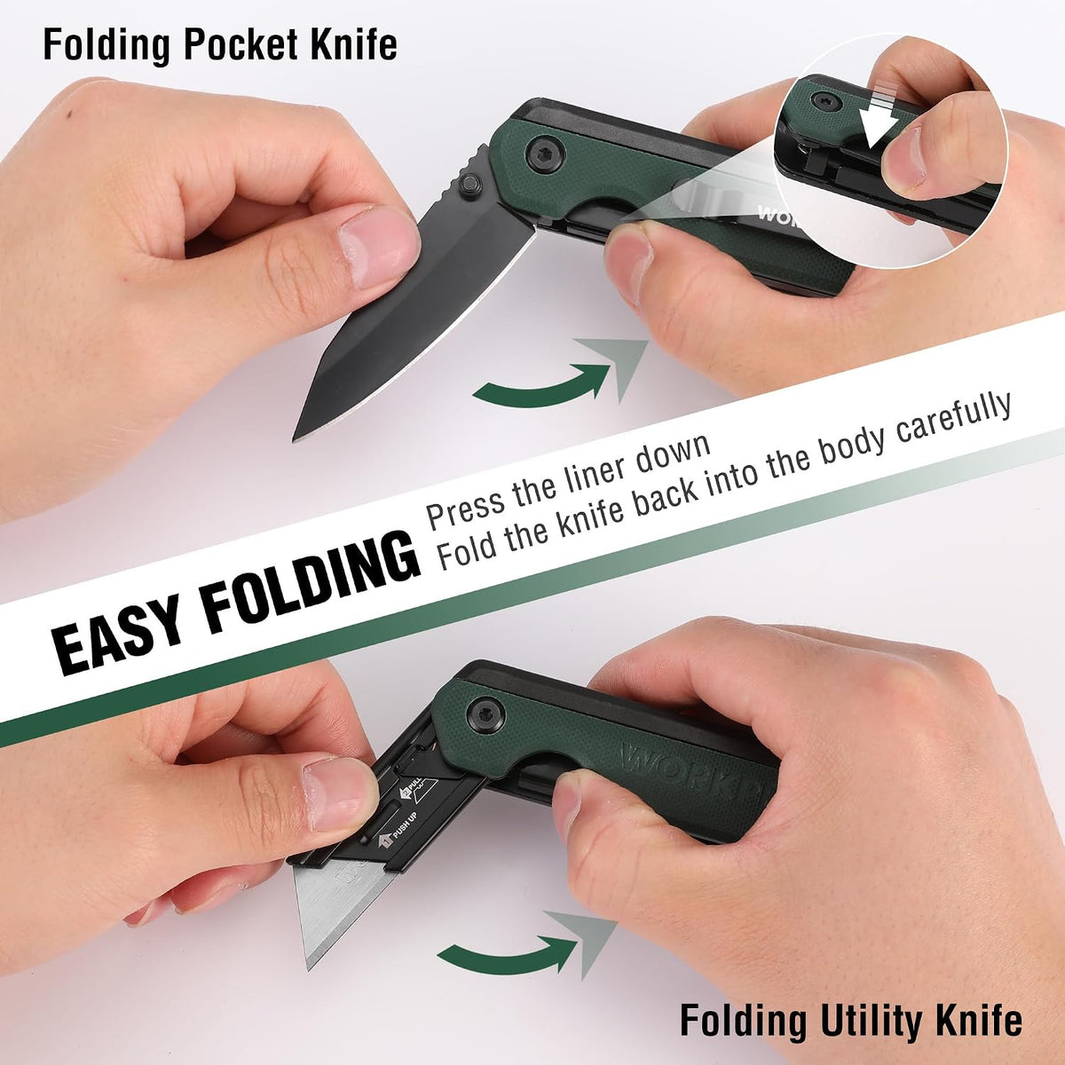 2-in-1 Folding Knife/Utility Knife, Wood Handle
