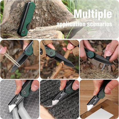 2-in-1 Folding Knife/Utility Knife, Wood Handle