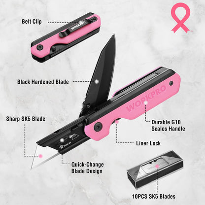 2-in-1 Folding Knife/Utility Knife, Wood Handle