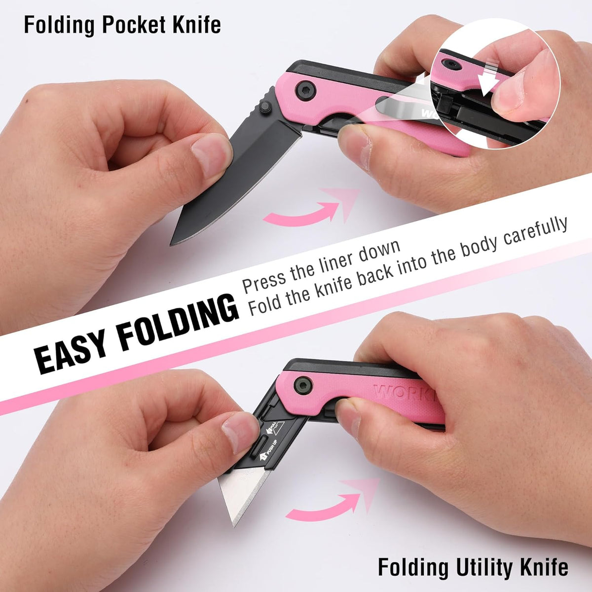 2-in-1 Folding Knife/Utility Knife, Wood Handle